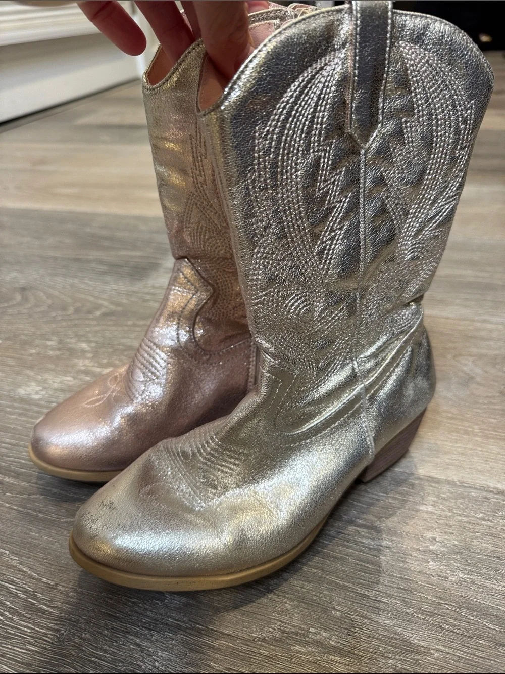 Jellypop Metallic Silver and Rose Gold Kids Western Boots